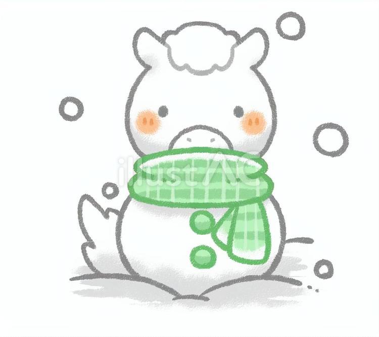 子馬さんの雪だるま③　緑 馬,雪だるま,雪のイラスト素材