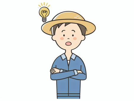 納得する農家の男性 納得する農家の男性 ひらめく,ひらめき,アイデア,思いつく,解決,理解,納得,わかる,農家,農業のイラスト素材