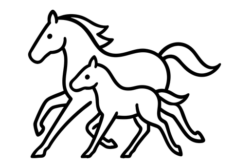 馬のシンプルな線画イラスト 馬,家族,親子,年賀状,賀年,干支,午年,2026,年賀,シンプルのイラスト素材