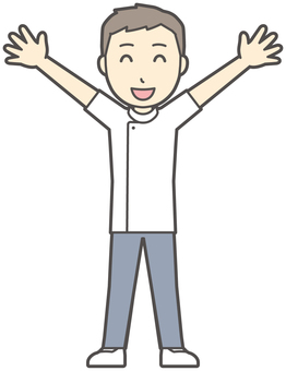  理学療法士男-155-全身 ばんざい,理学療法士,整体師,白衣,医療,病院,柔道整復師,カイロプラクティック,鍼灸師,マッサージ師のイラスト素材