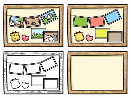Illustration set of livestock and cork board, Illustration set of livestock and cork board, cork board, photo, album,