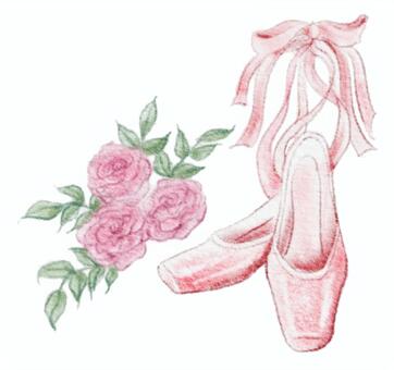トウシューズとバラ02 バレエ,トゥシューズ,薔薇,花,靴,シューズ,かわいい,ポワント,ダンス,リボンのイラスト素材