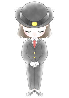お辞儀をする女性駅員の水彩風イラスト お辞儀,謝罪,お詫び,女子,女性,駅員,車掌,運転士,駅係員,かわいいのイラスト素材