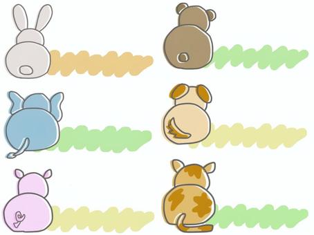 動物の後ろ姿ライン(波線) 動物,豚,猫,犬,象,熊,うさぎ,ライン,罫線,飾り罫のイラスト素材