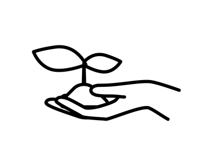 手と葉・緑のシンプルなアイコン｜線画 手,葉,葉っぱ,シンプル,新芽,芽生え,成長,アイコン,マーク,植物のイラスト素材