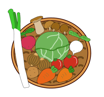 ざるに盛られた野菜ときのこセット 野菜,きのこ,ざる,竹ざる,ざる盛り,盛り合わせ,詰め合わせ,人参,トマト,玉ねぎのイラスト素材
