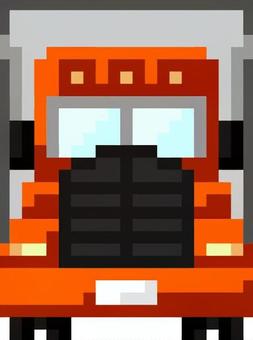 ドット絵のアメリカの橙のトラックです。 ドット絵,アメリカ,トラック,大型,シンプル,車,荷物,輸送,運搬,配送のイラスト素材