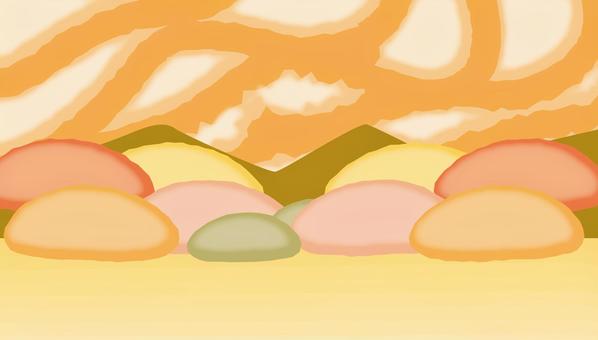 秋夕方抽象的　 秋,夕方,山,樹木,自然,風景,抽象的,デフォルメ,イメージのイラスト素材