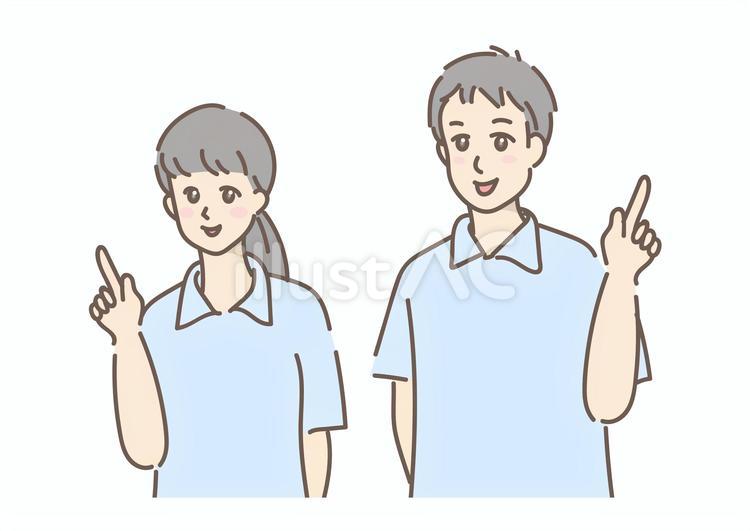 指差しをしてアドバイス／説明する若い男女 介護士,福祉,看護師のイラスト素材