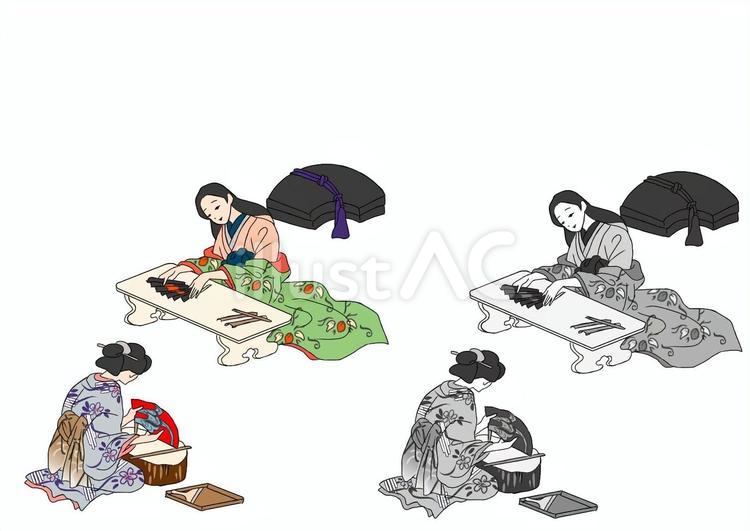 江戸時代扇職人女性（模様） 女性,江戸時代,時代劇のイラスト素材