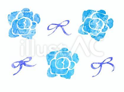 水色のかわいいバラのイラストセット