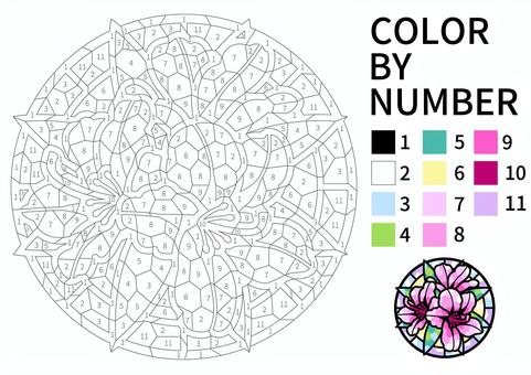 【パズル塗り絵】ステンドグラス風ツツジ 塗り絵,パズル塗り絵,数字塗り絵,ツツジ,花,植物,ステンドグラスのイラスト素材