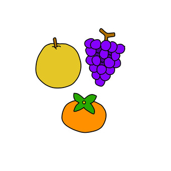 秋の果物 ナシ,ぶどう,柿,果物,フルーツのイラスト素材