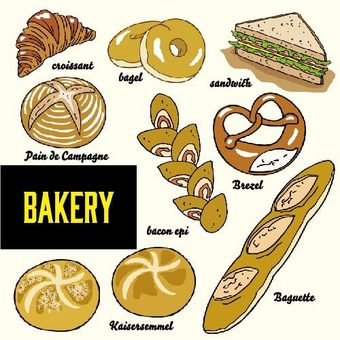 foreign style bread menu set illustration, foreign style bread menu set illustration, 国外风, 面包, 菜单,
