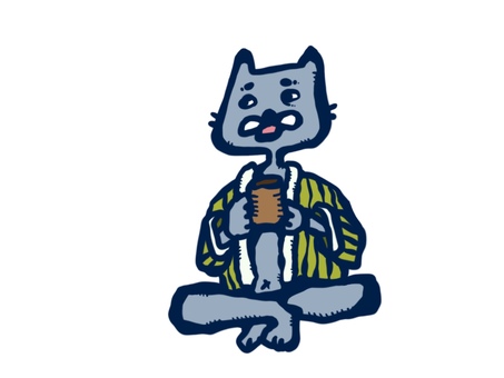 茶を飲むちゃんちゃんこ猫 お茶,猫,ちゃんちゃんこ,じいちゃん,あぐらをかく,眉毛のイラスト素材