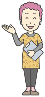  大阪のおばちゃん-066-全身 バインダー,おばちゃん,大阪,ヒョウ柄,おばはん,中年,女性,関西,派手,おばさんのイラスト素材