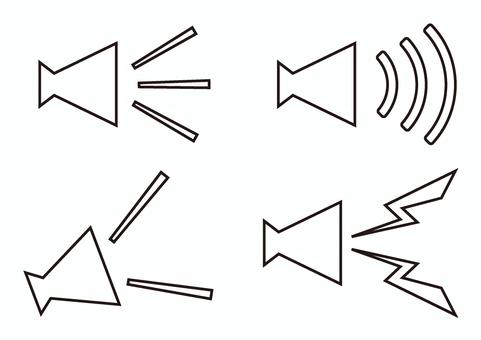 メガホンのアイコン4種セット　線画 メガホン,喋る,拡声器,線画,スピーカー,アイコン,音,シンプル,マーク,シンボルのイラスト素材