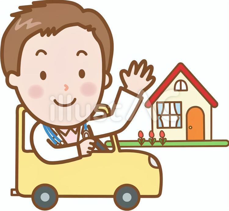 医師：車で往診 往診,訪問,診療のイラスト素材