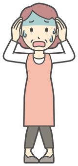  エプロンおばちゃん-016-全身 慌てる,おばちゃん,エプロン,お母さん,ママ,中年,おばさん,主婦,人物,かわいいのイラスト素材