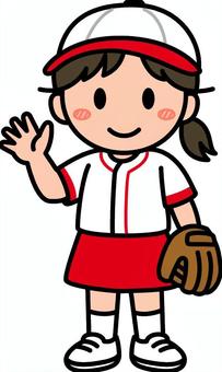 赤の野球の女子です。 野球,シンプル,スポーツ,アスリート,部活,サークル,クラブ,ユニフォーム,試合,練習のイラスト素材