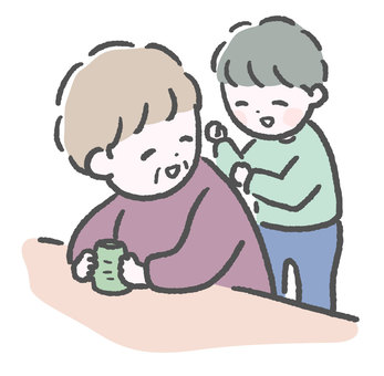 肩たたきしている様子１ 肩たたき,マッサージ,ケア,リラクゼーション,思いやり,優しい,おばあちゃん,祖母,孫,敬老のイラスト素材