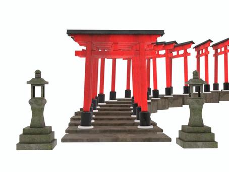 上り階段に並ぶ千本鳥居と石灯籠 鳥居,初詣,参拝,お参り,お宮参り,仏閣,日本,赤,石灯籠,神社のイラスト素材