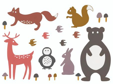 森の動物たちのシルエットイラスト 動物,森,シルエット,シンプル,かわいい,おしゃれ,ナチュラル,北欧風,きつね,しかのイラスト素材