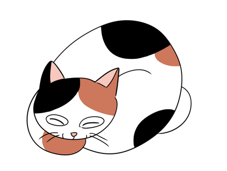 寝ている三毛猫のイラスト 猫,三毛猫,ペット,動物,寝る,丸まる,お昼寝,横たわる,リラックス,休むのイラスト素材