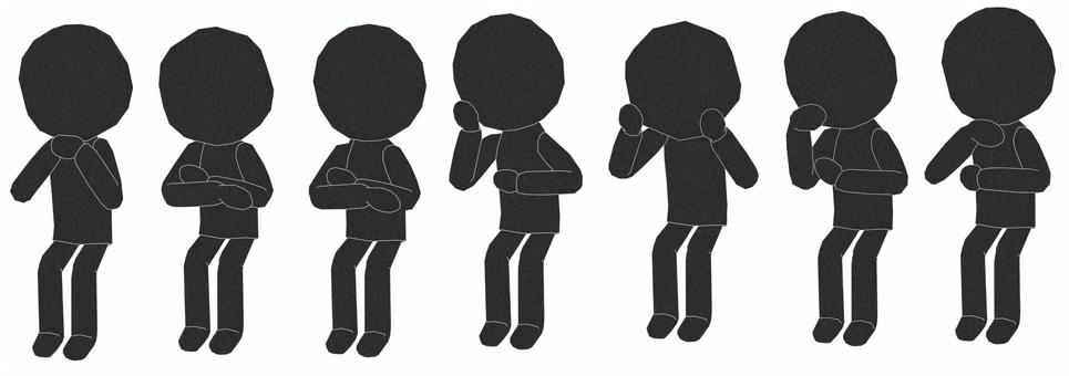 棒人間　ペパクラ風　座って色々な頬杖  頬杖,座る,楽しみ,わくわく,待つ,想像,妄想,くつろぐ,リフレッシュ,待ち遠しいのイラスト素材