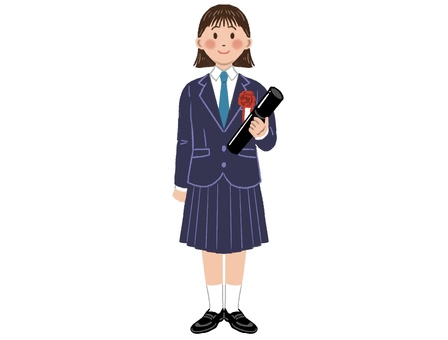 卒業式の子ども　中高生女子　スカート 卒業式,中学生,高校生,女子,学生,制服,子ども,卒業証書,手描き,かわいいのイラスト素材