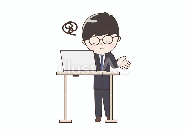 スタンディング不一致メガネのビジネスマン スタンディングデスク,アップ,集中力のイラスト素材