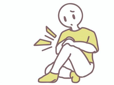 膝を押さえる黄色の人 膝,痛み,足,健康,悩み,困る,怪我,病気,人物,座るのイラスト素材