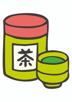 TE_C11_おちゃかん1 茶筒,おちゃ,湯のみ,和風,日常,手描きのイラスト素材