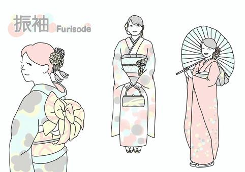 振袖 振袖,成人式,着物,和服,20歳,着付け,日本,和傘,帯,髪飾りのイラスト素材