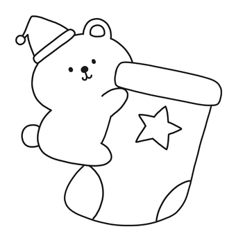 クリスマス靴下とくま クリスマス,靴下,くま,動物,冬,サンタ,帽子,モノトーン,塗り絵,可愛いのイラスト素材