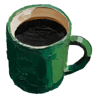厚塗りの緑色コーヒーマグカップ コーヒー,マグカップ,カフェ,ドリンク,飲み物,厚塗り,油絵風,手描き,シンプル,雑貨のイラスト素材