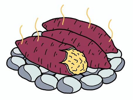 石焼き芋 石焼き芋,食べ物,さつまいも,野菜,料理,シンプル,線画,手描きのイラスト素材