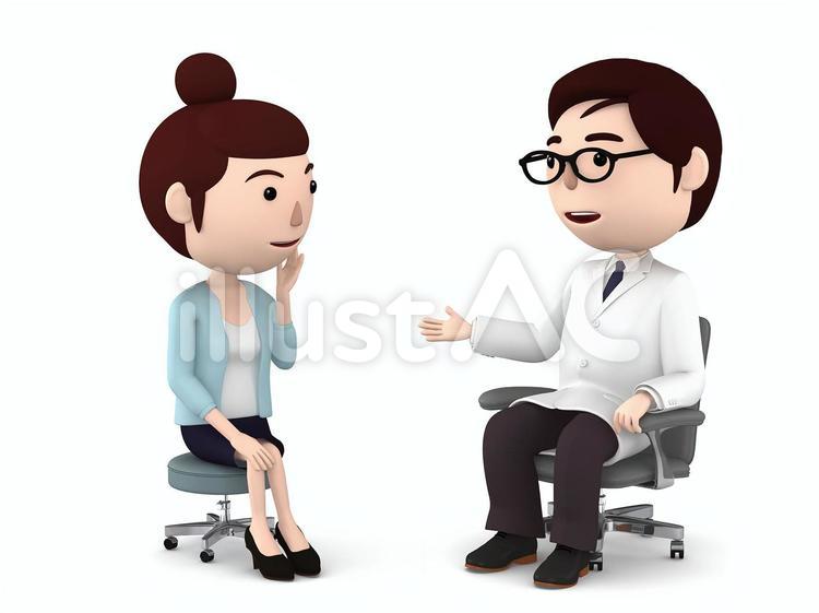 医者の診察、受診する女性　3Dイラスト 医師,診察,カウンセリングのイラスト素材