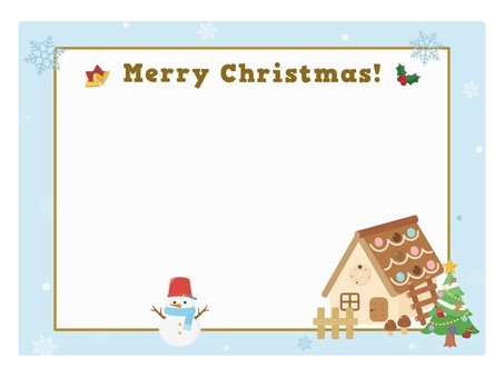クリスマスカード　お菓子の家と雪だるま3 クリスマスカード,フレーム,クリスマス,冬,カード,メッセージ,メッセージカード,かわいい,手紙,レターのイラスト素材