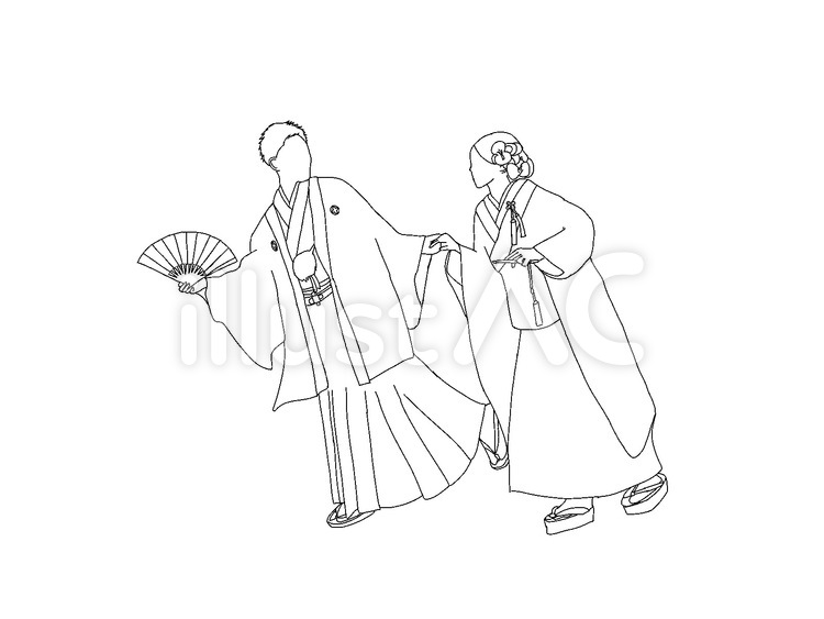 結婚式　和装 新婦,新郎,門出のイラスト素材