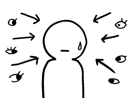 注目を浴びる人 人,みられる,注目,目線,気まずい,自意識過剰,恥ずかしい,目,オリジナル,シンプルのイラスト素材