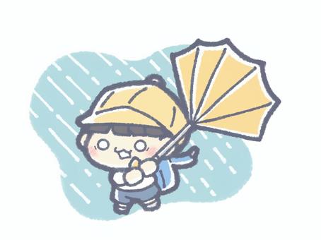 Illustration, going to school, umbrella, broken, 