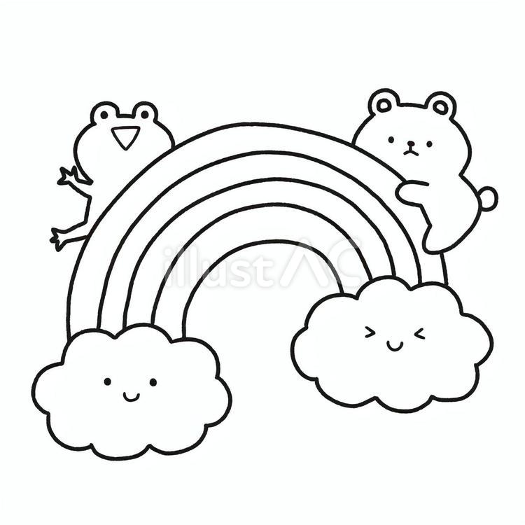 虹とくまカエル 虹,梅雨,カエルのイラスト素材
