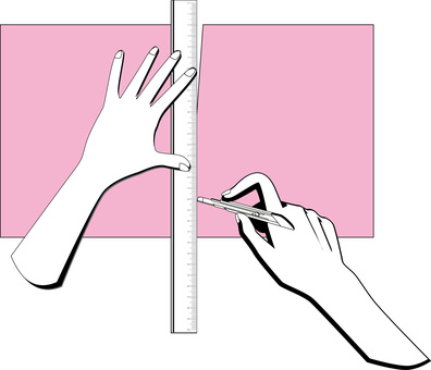 カッターナイフ切る　 カッターナイフ,切る,紙,定規,文具,作業,工作,手,線画,ピンクのイラスト素材