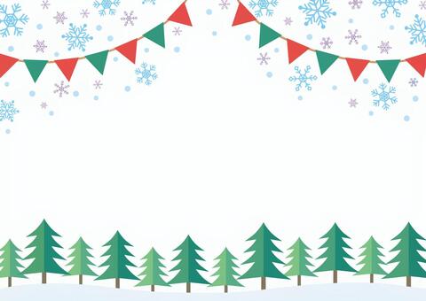 クリスマス背景（雪・ツリー・フラッグ） クリスマス,背景,雪,雪の結晶,もみの木,ガーランド,壁紙,フラッグ,三角,冬のイラスト素材