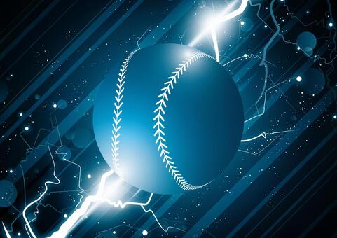 青色の野球のボールと稲妻の背景素材 スポーツ,野球,ボール,雷,稲妻,光,パーティクル,青色,背景のイラスト素材