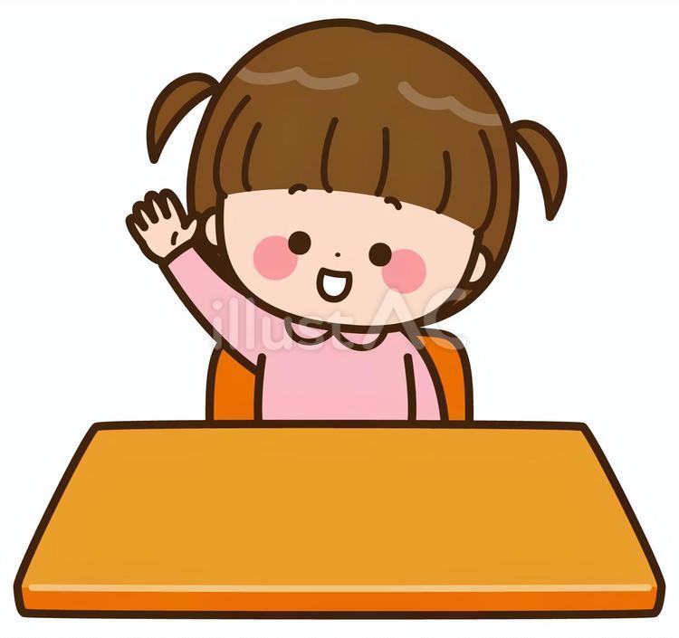 着席して挙手する女の子 子ども,女の子,女児のイラスト素材