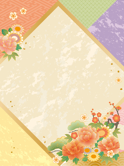 華やか和風フレーム縦⑤ 和風,和柄,背景のイラスト素材
