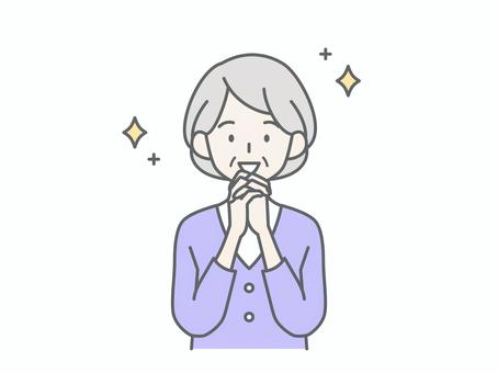 目をキラキラ輝かせるシニア女性 目をキラキラ輝かせるシニア女性 人物,女,祖母,おばあちゃん,老人,高齢者,お年寄り,シニア,白髪,キラキラのイラスト素材