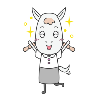 ビジネスウー馬ン｜喜び・目標達成 馬,擬人化,喜ぶ,バンザイ,嬉しい,笑う,両手,やったー,ポーズ,キャラクターのイラスト素材